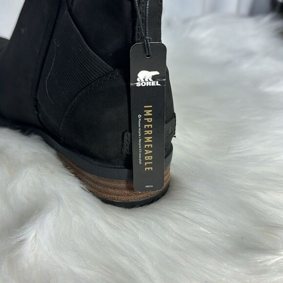 Sorel Emilie Black NWT Leather Waterproof Impermeable Booties Sz 7 - Picture 8 of 8